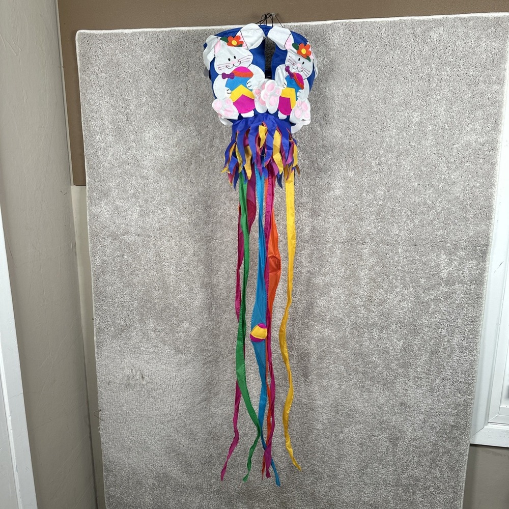Vintage 1993 Easter Bunny Polyester Windsock Bright & Colorful NCE 55"